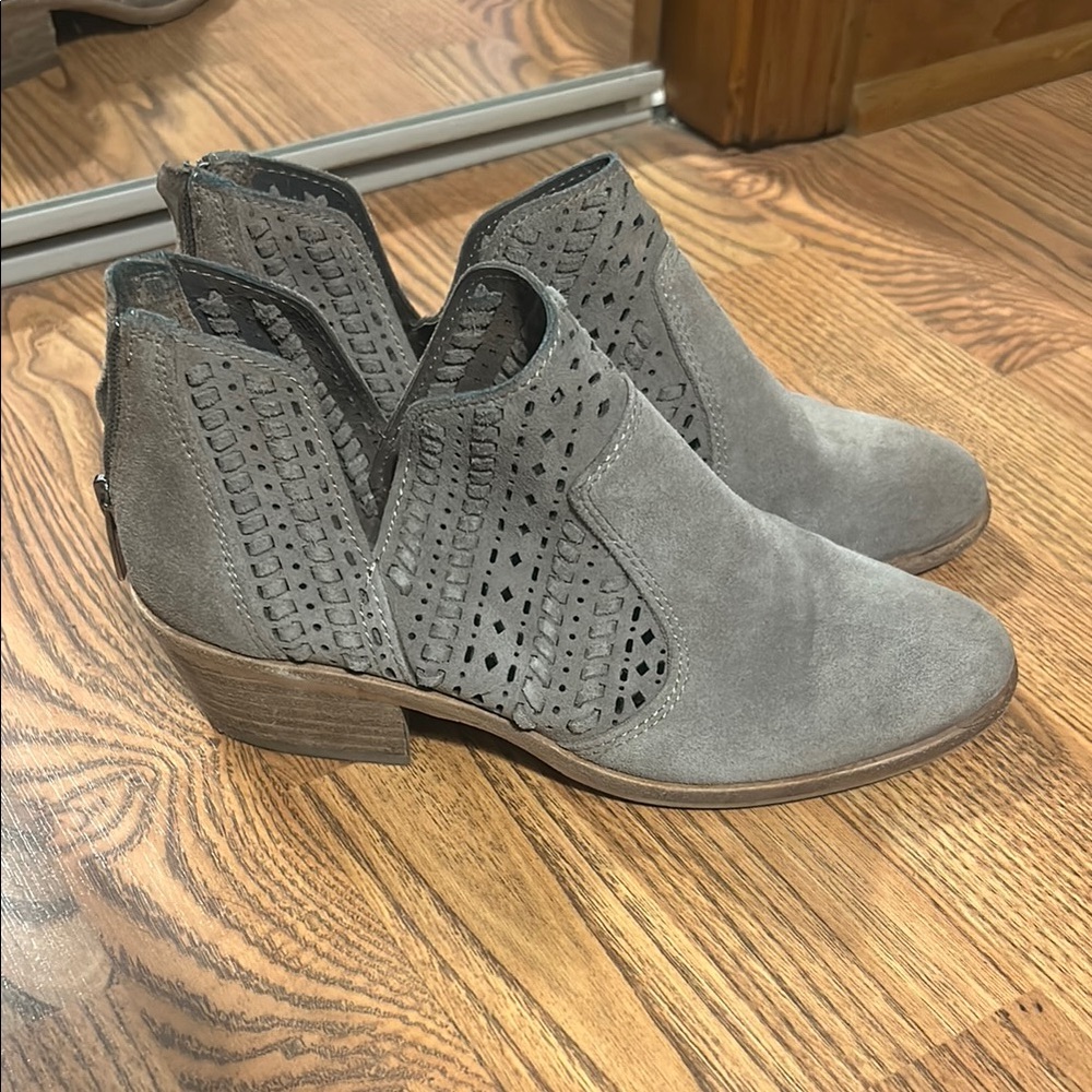 Vince Camuto Taupe Suede Cutout Ankle Booties